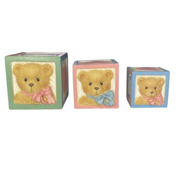 Three 1996 Enesco Cherished Teddies I Love You Letter Blocks #240281 New In Box - Picture 3 of 8